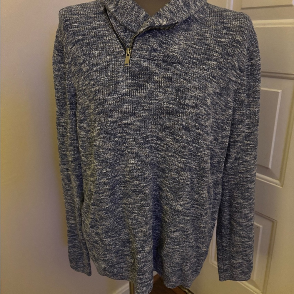 Express Men's Heathered Blue Zip-Up Sweater